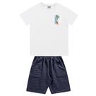 Conjunto camiseta branca summer e bermuda azul marinho Fakini