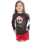 Conjunto Camiseta Caveira com Laço e Short Vermelho Veludo Conjunto Camiseta Caveira com Laço e Short Vermelho Veludo