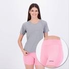 Conjunto Camiseta com Bolso e Bermuda Rainha Feminino Cinza e Rosa