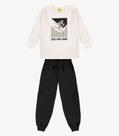 Conjunto Camiseta com Calça Meia Malha Rovi Kids Bege