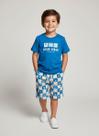 Conjunto Camiseta E Bermuda Quadriculada Azul Abrange Conjunto Camiseta E Bermuda Quadriculada Azul Abrange