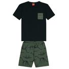 Conjunto: Camiseta em m/malha e bermuda com moletom Flamê.