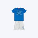 Conjunto Camiseta Manga Curta Lettering E Bermuda Moletom Juvenil Menino Kyly 1001101 Azul Conjunto Camiseta Manga Curta Lettering E Bermuda Moletom Juvenil Menino Kyly 1001101 Azul