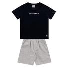 Conjunto camiseta preta California e bermuda cinza listras Fakini