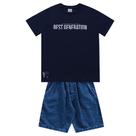 Conjunto Camiseta Preta E Bermuda Jeans Fakini