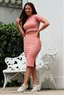 Conjunto Canelado Cropped Manguinha com Cadarços e Saia Tubinho com Fenda Lateral Conjunto Canelado Cropped Manguinha com Cadarços e Saia Tubinho com Fenda Lateral