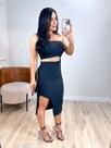 Conjunto canelado cropped/saia com abertura na lateral