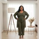 Conjunto Canelado Feminino 2 Peças Macacão e Cardigan Versátil
