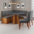 Conjunto Canto Alemão Baú com Mesa 90x90cm e 2 Cadeiras Scoth Mel e Cinza