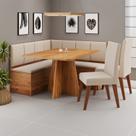 Conjunto Canto Alemão com Baú Mesa 120x77,5cm Tampo sem Vidro com 2 Cadeiras Milão