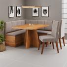 Conjunto Canto Alemão com Baú Mesa 120x77,5cm Tampo sem Vidro com 2 Cadeiras Milão