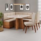 Conjunto Canto Alemão com Baú Mesa 120x77,8cm Tampo com Vidro e 2 Cadeiras Milão
