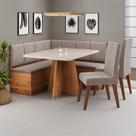 Conjunto Canto Alemão com Baú Mesa 120x77,8cm Tampo com Vidro e 2 Cadeiras Milão