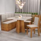 Conjunto Canto Alemão com Baú Trento Mesa Quadrada com Vidro 90x90 e 2 Cadeira Dallas em Mdp/mdf