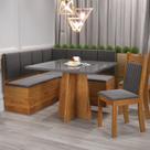 Conjunto Canto Alemão com Baú Trento Mesa Quadrada com Vidro 90x90 e 2 Cadeira Dallas em Mdp/mdf