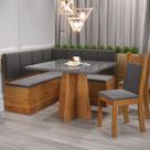 Conjunto Canto Alemão com Baú Trento Mesa Quadrada com Vidro 90x90 e 2 Cadeira Dallas em Mdp/mdf