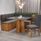 Conjunto Canto Alemão com Baú Trento Mesa Quadrada com Vidro 90x90 e 2 Cadeira Venus Mdp/mdf
