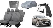 Conjunto capa couro cinza + capa externa p/ HB20