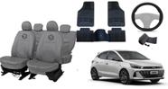 Conjunto capa couro cinza HB18-24 completo + volante