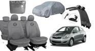 Conjunto capa couro Yaris + capa chuva + limpador