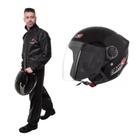 Conjunto Capa de chuva Motoqueiro Tamanho G PVC 0,28mm Com Gola Masculino Preto Pioneira Capacete 60 Pro Tork