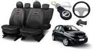 Conjunto Capas de Couro Nissan March 2014 a 2015 + Capa de Volante + Chaveiro Nissan