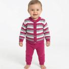 Conjunto Casaco e Calça Tricô Kids Listrado Pink