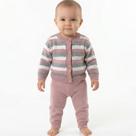 Conjunto Casaco e Calça Tricô Kids Listrado Rose