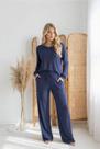 Conjunto Casual Confy Calça Soltinha e Blusa Manga Longa Cor:AzulTamanho:P