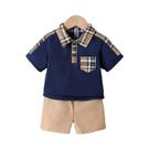 Conjunto Casual De Verão Para Menino Com Camisa Xadrez E Calções Em 2 Peças