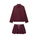 Conjunto Casual Feminino De 2 Peças Com Saia Mini De Manga Lanterninha E Jaqueta Decorativa Com