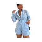 Conjunto Casual Feminino Verão - Blusa de Manga Longa e Calças Curtas