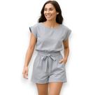 Conjunto Casual Feminino Verão Tamanho Único Shorts Com Amarração e Blusa Soltinha Cinza
