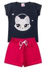 Conjunto Cat com Orelhinnhas Marinho - Blusa e Shorts