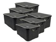 Conjunto Cestos Organizadores 6 Peças Rattan Plástico Resistente Médio Cesto C/ Tampa Capacidade 8L Conjunto Cestos Organizadores 6 Peças Rattan Plástico Resistente Médio Cesto C/ Tampa Capacidade 8L