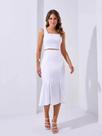 Conjunto Cetim Branco Elegante - Blusa Cropped e Saia Midi - Tamanho M Conjunto Cetim Branco Elegante - Blusa Cropped e Saia Midi - Tamanho M