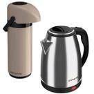 Conjunto Chaleira Elétrica 110v + Garrafa Térmica 1 L Água Chá Café Gelado/Quente Temperatura Jarra Escritório - Unitermi