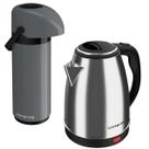Conjunto Chaleira Elétrica 110v + Garrafa Térmica 1 L Água Chá Café Gelado/Quente Temperatura Jarra Escritório - Unitermi
