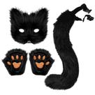 Conjunto Chaveiro Cauda de Raposa, Luvas Patas de Gato e Máscara de Lobo Therian