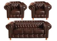 Conjunto Chesterfield Luis XV Sofá 3 Lugares + 2 Poltronas Colonial Retrô