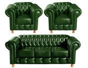 Conjunto Chesterfield Luis XV Sofá 3 Lugares + 2 Poltronas Colonial Retrô