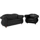 Conjunto Chesterfield Merlo 1 Namoradeira + 1 poltrona Corano Preto/ decoração, recepção, sala tv estar