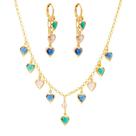 Conjunto Chocker+Brinco Corações Colorido Folheado a Ouro 18K