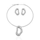 Conjunto Choker Aro e Brinco Folheado a Prata Forma Orgânica Vazada Prata