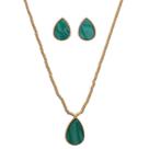 Conjunto Choker + Brinco Gota Verde Banhada a Ouro 18K Canutilho Curto