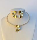 Conjunto Choker e Brincos Estilo Leque Dourado e Prata - Antialergico Conjunto Choker e Brincos Estilo Leque Dourado e Prata - Antialergico