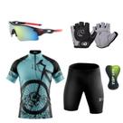 Conjunto Ciclismo Camisa + Bermuda C/ Forro Gel + Óculos De Proteção + Luvas Gel