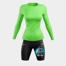 Conjunto Ciclismo Feminino Kit Camisa UV Verde Limão + Bermuda Forro em Gel Inverno