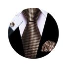Conjunto Clássico de Gravata Marrom Xadrez Barry.Wang, Marrom Xadrez, Tamanho Único