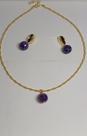 Conjunto colar aro torcido e brinco pedra amestista banhado ouro 18k